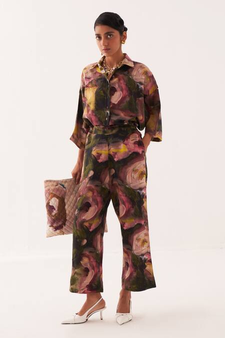 Buy OFRIDA Multi Color Hand-painted Abstract Expressionist Trousers Online at Aza Fashions Buy_OFRIDA_Multi Color Hand-painted Abstract Expressionist Trousers_Online_at_Aza_Fashions