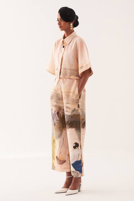 OFRIDA Multi Color Cotton Collared Hand-painted Box Shirt Online at Aza Fashions OFRIDA_Multi Color Cotton Collared Hand-painted Box Shirt _Online_at_Aza_Fashions