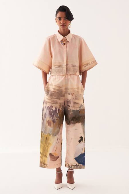 OFRIDA Multi Color Cotton Hand-painted Abstract Print Pants Online at Aza Fashions OFRIDA_Multi Color Cotton Hand-painted Abstract Print Pants _Online_at_Aza_Fashions