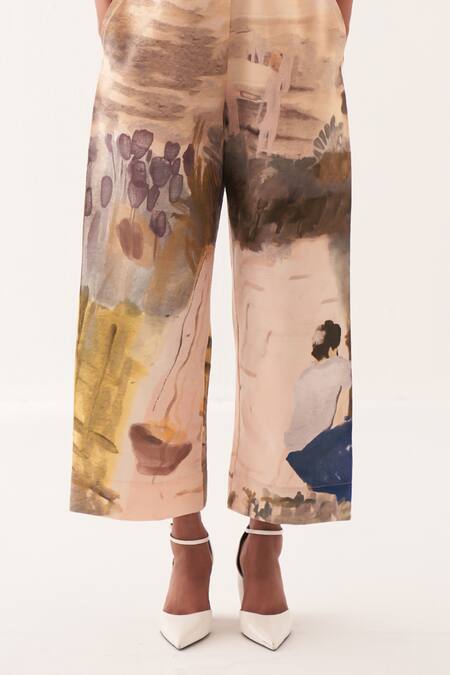 Buy OFRIDA Multi Color Cotton Hand-painted Abstract Print Pants Online at Aza Fashions Buy_OFRIDA_Multi Color Cotton Hand-painted Abstract Print Pants _Online_at_Aza_Fashions