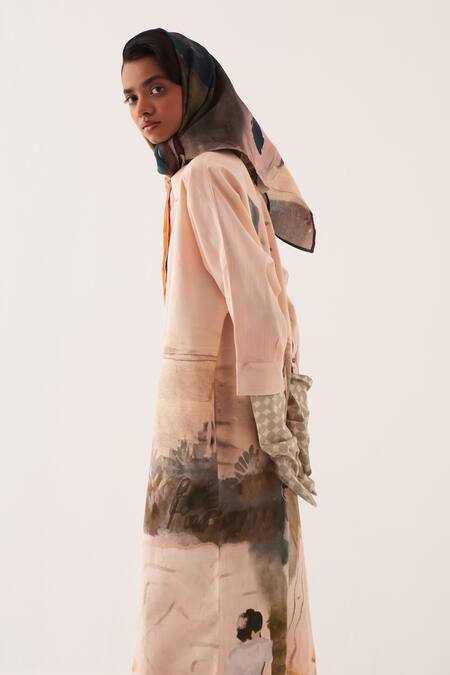 OFRIDA Multi Color Cotton Embroidery Open Neck Abstract Expressionist Midi Dress Online at Aza Fashions OFRIDA_Multi Color Cotton Embroidery Open Neck Abstract Expressionist Midi Dress _Online_at_Aza_Fashions