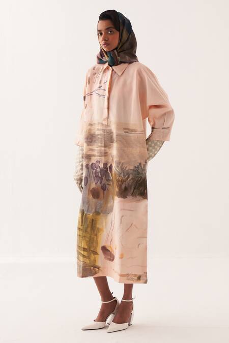 Buy OFRIDA Multi Color Cotton Embroidery Open Neck Abstract Expressionist Midi Dress Online at Aza Fashions Buy_OFRIDA_Multi Color Cotton Embroidery Open Neck Abstract Expressionist Midi Dress _Online_at_Aza_Fashions