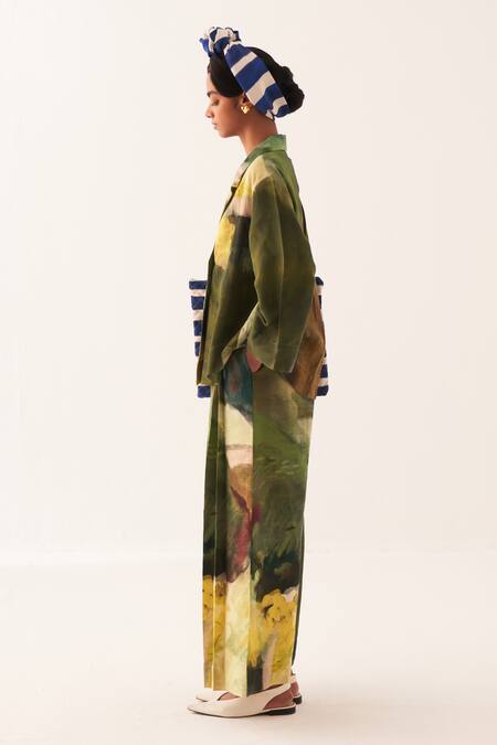 OFRIDA_Multi Color Embroidery Collared Hand-painted Abstract Jacket Shirt _Online_at_Aza_Fashions