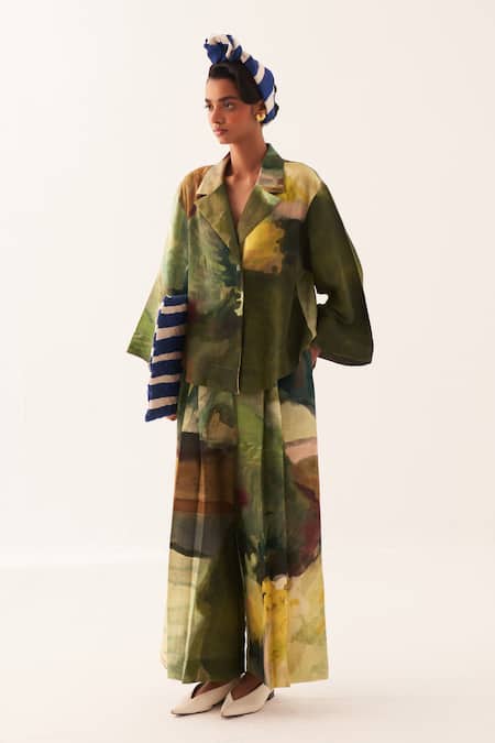 Buy_OFRIDA_Multi Color Embroidery Collared Hand-painted Abstract Jacket Shirt _Online_at_Aza_Fashions