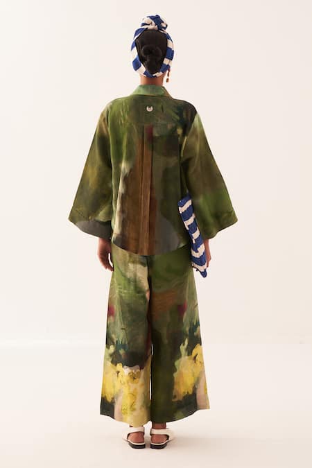 Shop OFRIDA Multi Color Flared Abstract Expressionist Pants at Aza Fashions Shop_OFRIDA_Multi Color Flared Abstract Expressionist Pants _at_Aza_Fashions