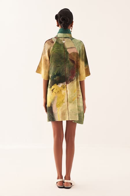Shop OFRIDA Multi Color Collared Abstract Print Aline Shirt Dress at Aza Fashions Shop_OFRIDA_Multi Color Collared Abstract Print Aline Shirt Dress _at_Aza_Fashions