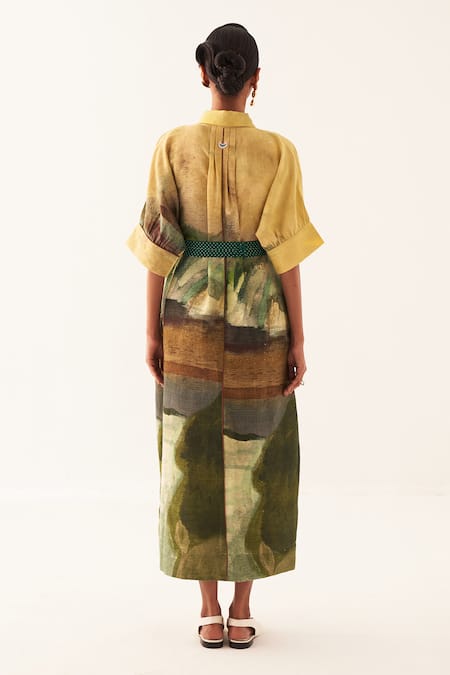 OFRIDA Hand-Painted Abstract Midi Dress 