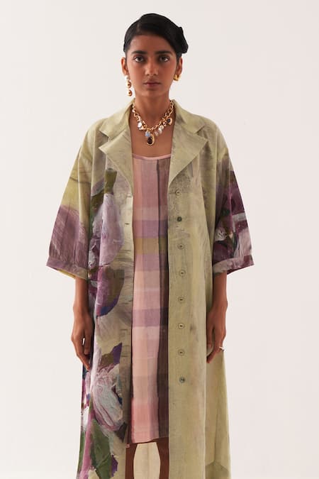 Shop OFRIDA Multi Color Cotton Round Neck Checks Slip Dress at Aza Fashions Shop_OFRIDA_Multi Color Cotton Round Neck Checks Slip Dress _at_Aza_Fashions