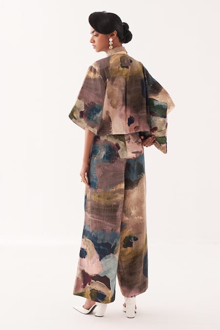 Shop OFRIDA Multi Color Cotton Collared Abstract Expressionist Pant Set at Aza Fashions Shop_OFRIDA_Multi Color Cotton Collared Abstract Expressionist Pant Set _at_Aza_Fashions