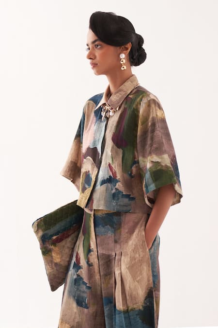 Buy OFRIDA Multi Color Cotton Collared Abstract Expressionist Pant Set Online at Aza Fashions Buy_OFRIDA_Multi Color Cotton Collared Abstract Expressionist Pant Set _Online_at_Aza_Fashions