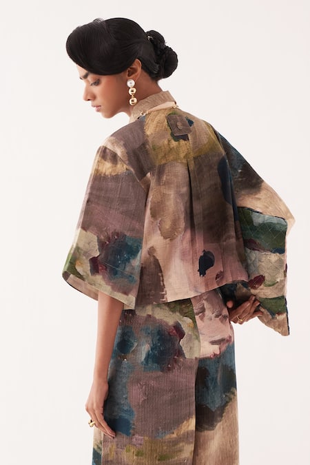 Shop OFRIDA Multi Color Cotton Collared Abstract Expressionist Pant Set Online at Aza Fashions Shop_OFRIDA_Multi Color Cotton Collared Abstract Expressionist Pant Set _Online_at_Aza_Fashions