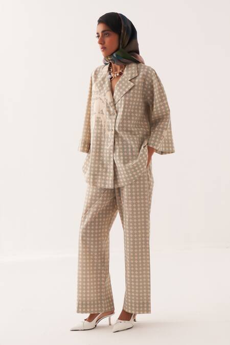 OFRIDA Multi Color Cotton Applique Collared Cuboid Work Jacket And Pant Set Online at Aza Fashions OFRIDA_Multi Color Cotton Applique Collared Cuboid Work Jacket And Pant Set _Online_at_Aza_Fashions