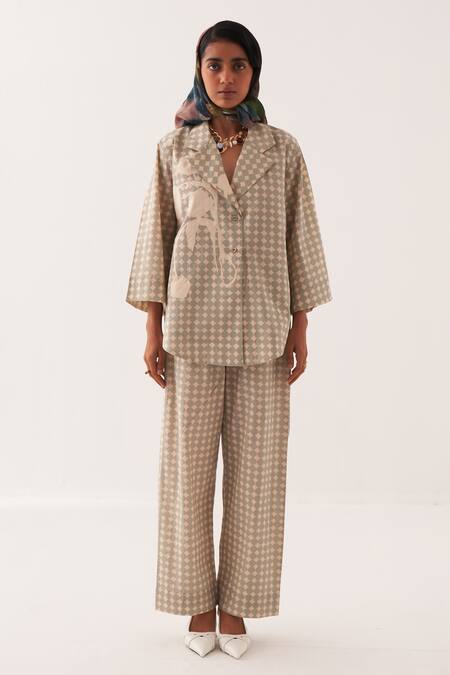 Buy OFRIDA Multi Color Cotton Applique Collared Cuboid Work Jacket And Pant Set Online at Aza Fashions Buy_OFRIDA_Multi Color Cotton Applique Collared Cuboid Work Jacket And Pant Set _Online_at_Aza_Fashions