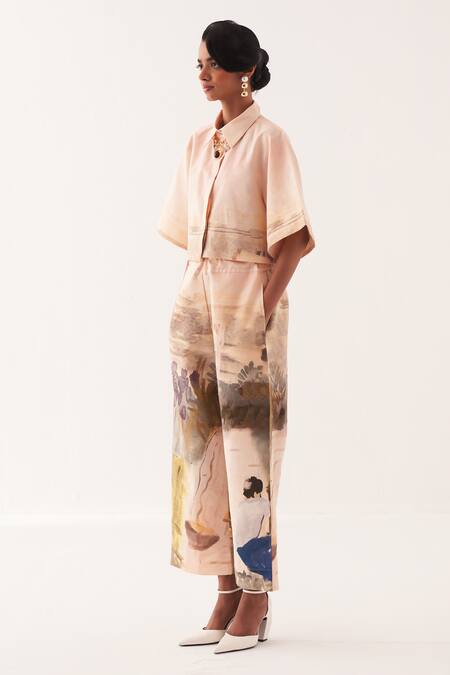 OFRIDA Multi Color Cotton Collared Hand-painted Abstract Expressionist Pant Set Online at Aza Fashions OFRIDA_Multi Color Cotton Collared Hand-painted Abstract Expressionist Pant Set _Online_at_Aza_Fashions