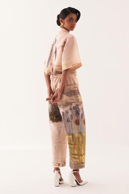 Shop OFRIDA Multi Color Cotton Collared Hand-painted Abstract Expressionist Pant Set at Aza Fashions Shop_OFRIDA_Multi Color Cotton Collared Hand-painted Abstract Expressionist Pant Set _at_Aza_Fashions