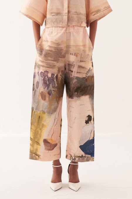 Shop OFRIDA Multi Color Cotton Collared Hand-painted Abstract Expressionist Pant Set Online at Aza Fashions Shop_OFRIDA_Multi Color Cotton Collared Hand-painted Abstract Expressionist Pant Set _Online_at_Aza_Fashions