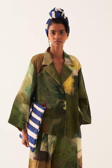 Shop OFRIDA Multi Color Cotton Collared Hand-painted Abstract Meadows Set Online at Aza Fashions Shop_OFRIDA_Multi Color Cotton Collared Hand-painted Abstract Meadows Set _Online_at_Aza_Fashions