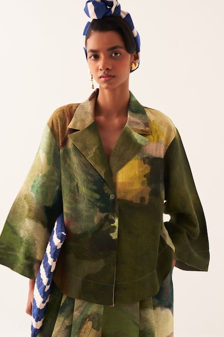 Buy OFRIDA Multi Color Cotton Collared Hand-painted Abstract Meadows Set Buy_OFRIDA_Multi Color Cotton Collared Hand-painted Abstract Meadows Set