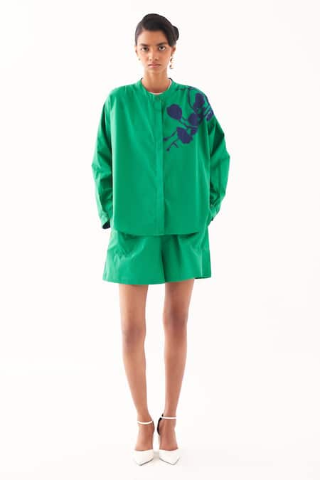 OFRIDA Emerald Applique Shirt & Shorts Set 