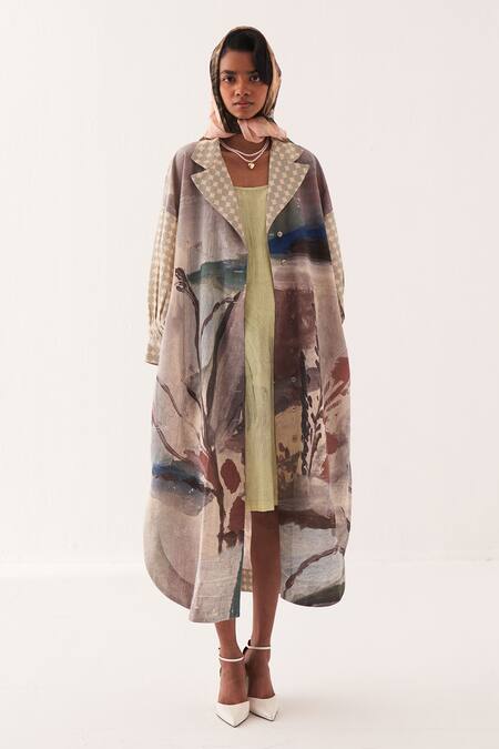 OFRIDA Multi Color Cotton Embroidery Round Neck Frida Trench Dress Set Online at Aza Fashions OFRIDA_Multi Color Cotton Embroidery Round Neck Frida Trench Dress Set _Online_at_Aza_Fashions