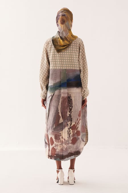 Shop OFRIDA Multi Color Cotton Embroidery Round Neck Frida Trench Dress Set at Aza Fashions Shop_OFRIDA_Multi Color Cotton Embroidery Round Neck Frida Trench Dress Set _at_Aza_Fashions