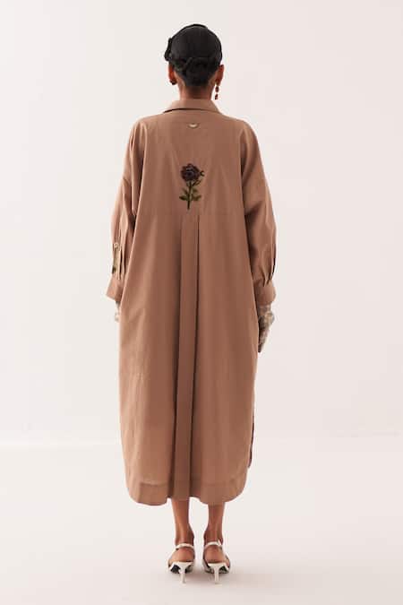 Shop OFRIDA Multi Color Cotton Embroidery, Applique Hand-painted Abstract Midi Trench Set at Aza Fashions Shop_OFRIDA_Multi Color Cotton Embroidery, Applique Hand-painted Abstract Midi Trench Set _at_Aza_Fashions