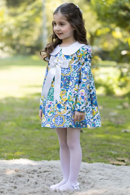 The Pony & Peony Co._Multi Color Cotton Bows Sorento Full Sleeves Printed Dress _Online_at_Aza_Fashions
