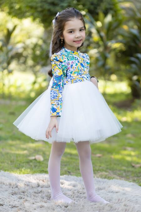 The Pony & Peony Co. Multi Color Cotton, Tulle Floral Bodice Print Dress Online at Aza Fashions The Pony & Peony Co._Multi Color Cotton, Tulle Floral Bodice Print Dress _Online_at_Aza_Fashions