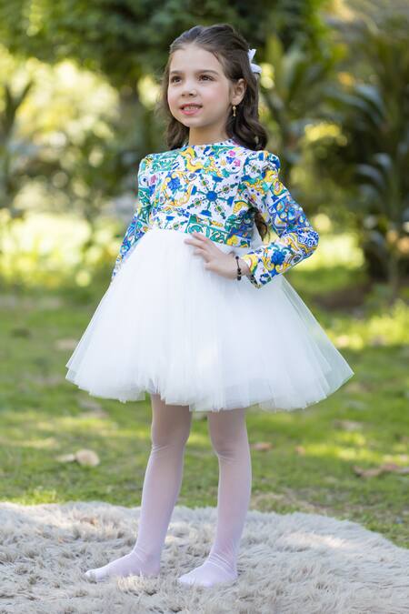 Buy The Pony & Peony Co. Multi Color Cotton, Tulle Floral Bodice Print Dress Online at Aza Fashions Buy_The Pony & Peony Co._Multi Color Cotton, Tulle Floral Bodice Print Dress _Online_at_Aza_Fashions