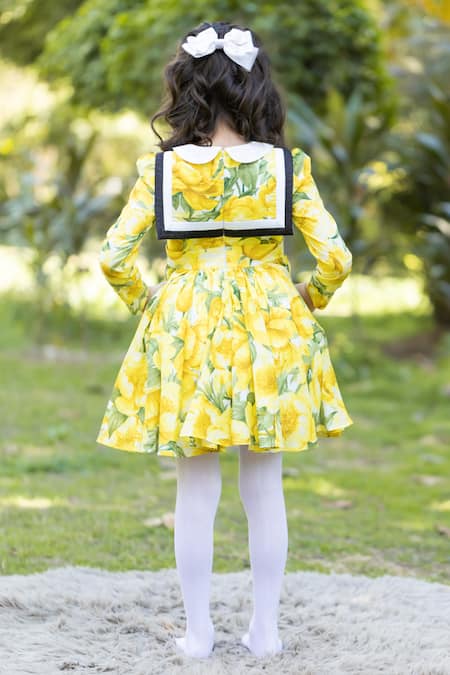 Shop The Pony & Peony Co. Yellow Cotton Floral Peony Dress at Aza Fashions Shop_The Pony & Peony Co._Yellow Cotton Floral Peony Dress _at_Aza_Fashions