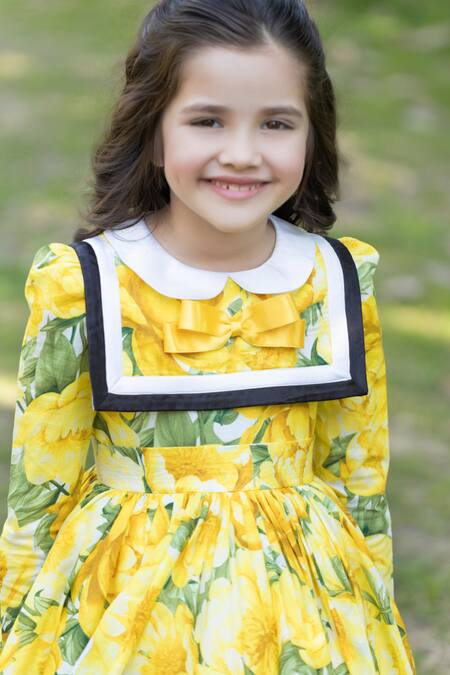 The Pony & Peony Co. Yellow Cotton Floral Peony Dress Online at Aza Fashions The Pony & Peony Co._Yellow Cotton Floral Peony Dress _Online_at_Aza_Fashions