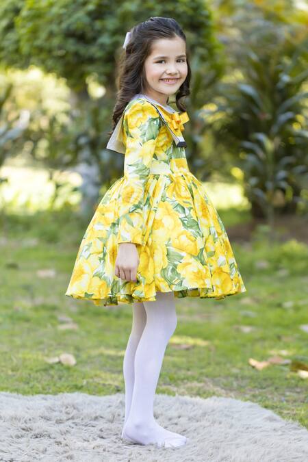 Buy The Pony & Peony Co. Yellow Cotton Floral Peony Dress Online at Aza Fashions Buy_The Pony & Peony Co._Yellow Cotton Floral Peony Dress _Online_at_Aza_Fashions