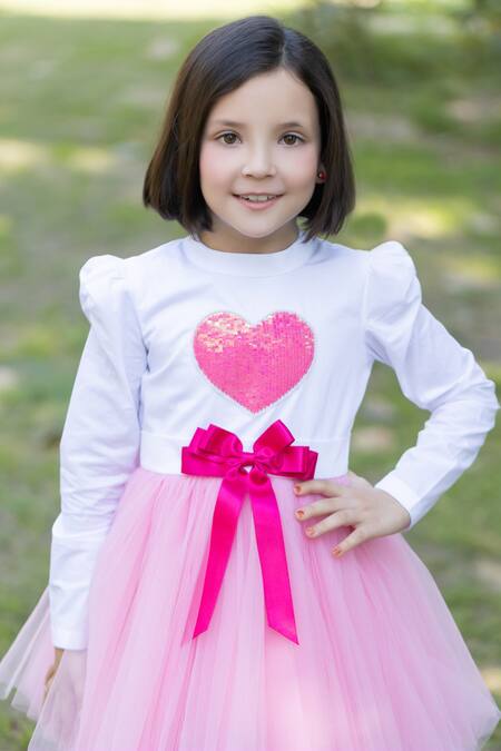 The Pony & Peony Co. Pink Cotton Sequins Love Me Patchwork Embroidered Dress Online at Aza Fashions The Pony & Peony Co._Pink Cotton Sequins Love Me Patchwork Embroidered Dress _Online_at_Aza_Fashions