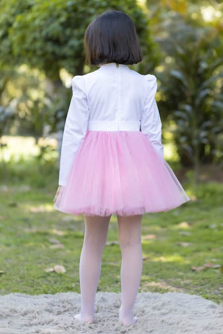 Shop The Pony & Peony Co. Pink Cotton Sequins Love Me Patchwork Embroidered Dress at Aza Fashions Shop_The Pony & Peony Co._Pink Cotton Sequins Love Me Patchwork Embroidered Dress _at_Aza_Fashions