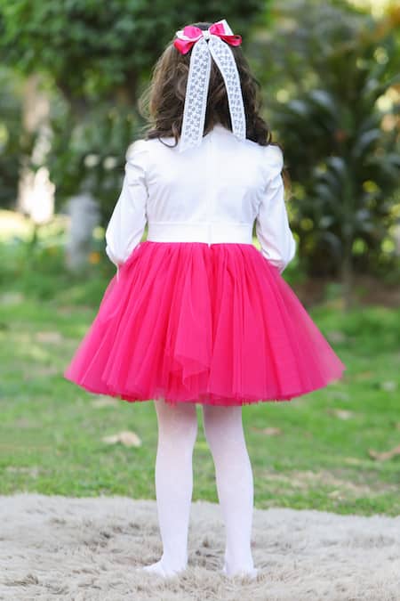 Shop The Pony & Peony Co. Magenta Cotton Bows Love Me Dress at Aza Fashions Shop_The Pony & Peony Co._Magenta Cotton Bows Love Me Dress _at_Aza_Fashions