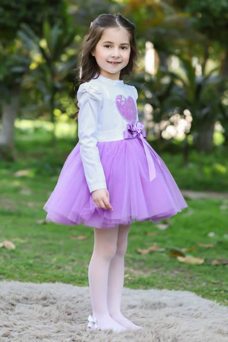 Shop The Pony & Peony Co. Purple Cotton Sequins Heart Applique Embroidered Dress at Aza Fashions Shop_The Pony & Peony Co._Purple Cotton Sequins Heart Applique Embroidered Dress _at_Aza_Fashions