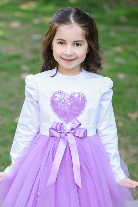 Buy The Pony & Peony Co. Purple Cotton Sequins Heart Applique Embroidered Dress Online at Aza Fashions Buy_The Pony & Peony Co._Purple Cotton Sequins Heart Applique Embroidered Dress _Online_at_Aza_Fashions