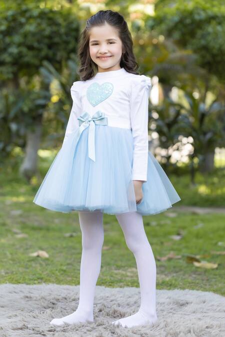 Buy The Pony & Peony Co. Blue Cotton Sequins, Bows Heart Applique Work Dress Online at Aza Fashions Buy_The Pony & Peony Co._Blue Cotton Sequins, Bows Heart Applique Work Dress _Online_at_Aza_Fashions