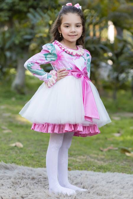 Buy The Pony & Peony Co. Pink Cotton Bows Floral Print Dress Online at Aza Fashions Buy_The Pony & Peony Co._Pink Cotton Bows Floral Print Dress _Online_at_Aza_Fashions