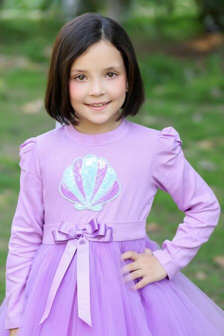 Buy The Pony & Peony Co. Purple Cotton Bows Mermaid Shell Dress Online at Aza Fashions Buy_The Pony & Peony Co._Purple Cotton Bows Mermaid Shell Dress _Online_at_Aza_Fashions