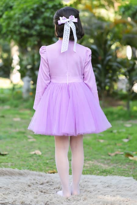 Shop The Pony & Peony Co. Purple Cotton Bows Mermaid Shell Dress at Aza Fashions Shop_The Pony & Peony Co._Purple Cotton Bows Mermaid Shell Dress _at_Aza_Fashions