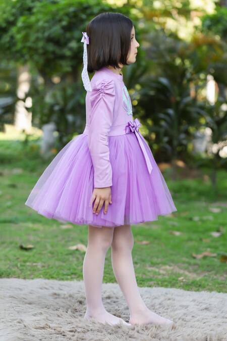 Shop The Pony & Peony Co. Purple Cotton Bows Mermaid Shell Dress Online at Aza Fashions Shop_The Pony & Peony Co._Purple Cotton Bows Mermaid Shell Dress _Online_at_Aza_Fashions