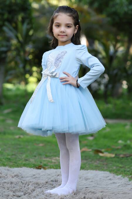 Buy The Pony & Peony Co. Blue Cotton, Tulle Sequins Butterfly Embroidered Dress Online at Aza Fashions Buy_The Pony & Peony Co._Blue Cotton, Tulle Sequins Butterfly Embroidered Dress _Online_at_Aza_Fashions