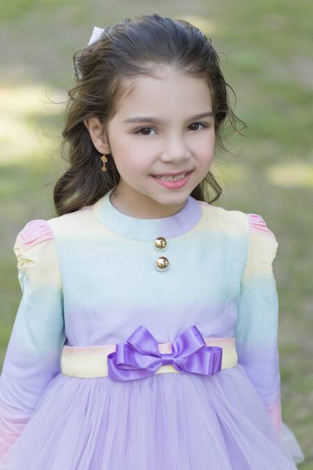 The Pony & Peony Co._Multi Color Cotton Bows Rainbow Net Dress _Online_at_Aza_Fashions