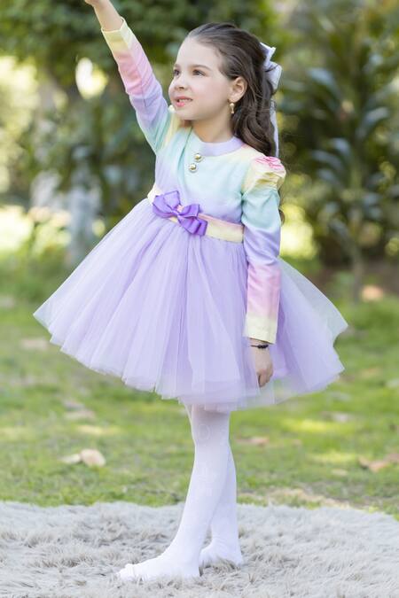 Buy_The Pony & Peony Co._Multi Color Cotton Bows Rainbow Net Dress _Online_at_Aza_Fashions