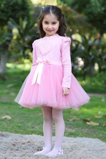Shop_The Pony & Peony Co._Pink Cotton Bows Love You Placement Embroidered Dress_Online_at_Aza_Fashions