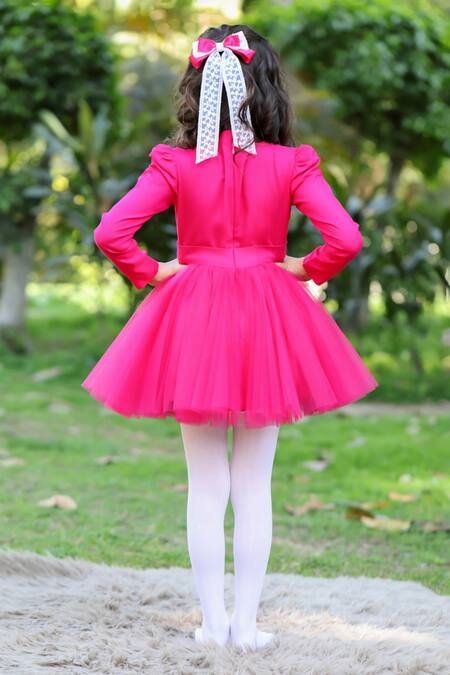 Shop The Pony & Peony Co. Magenta Cotton Sequins Love You Yoke Embroidered Dress at Aza Fashions Shop_The Pony & Peony Co._Magenta Cotton Sequins Love You Yoke Embroidered Dress_at_Aza_Fashions