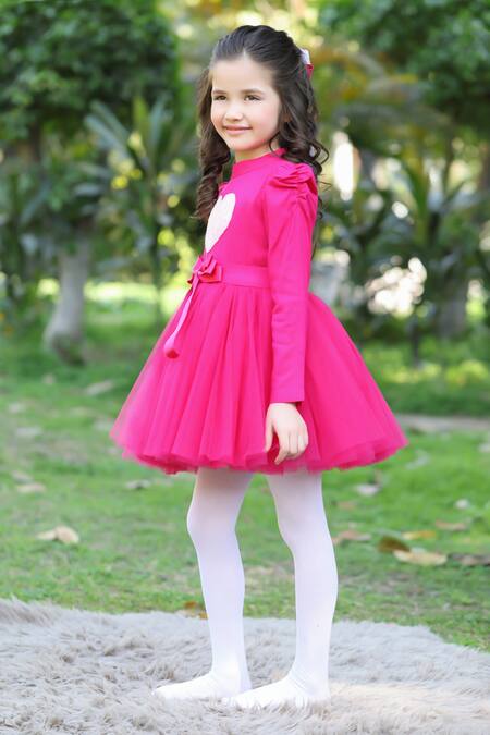 The Pony & Peony Co. Magenta Cotton Sequins Love You Yoke Embroidered Dress Online at Aza Fashions The Pony & Peony Co._Magenta Cotton Sequins Love You Yoke Embroidered Dress_Online_at_Aza_Fashions