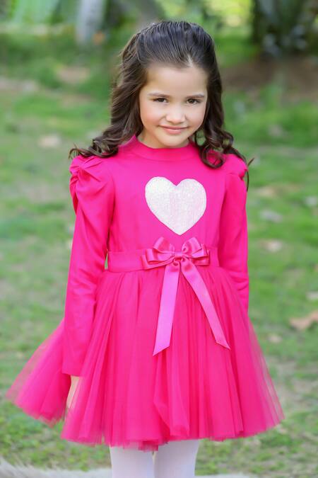 Buy The Pony & Peony Co. Magenta Cotton Sequins Love You Yoke Embroidered Dress Online at Aza Fashions Buy_The Pony & Peony Co._Magenta Cotton Sequins Love You Yoke Embroidered Dress_Online_at_Aza_Fashions