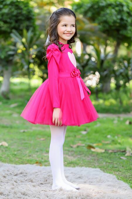 Shop The Pony & Peony Co. Magenta Cotton Sequins Love You Yoke Embroidered Dress Online at Aza Fashions Shop_The Pony & Peony Co._Magenta Cotton Sequins Love You Yoke Embroidered Dress_Online_at_Aza_Fashions